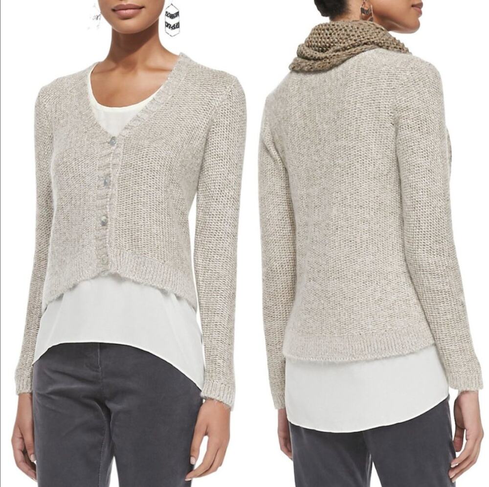 Eileen Fisher Women's Alpaca Mohair Cardigan Medium Maple Oat High Low Sweater